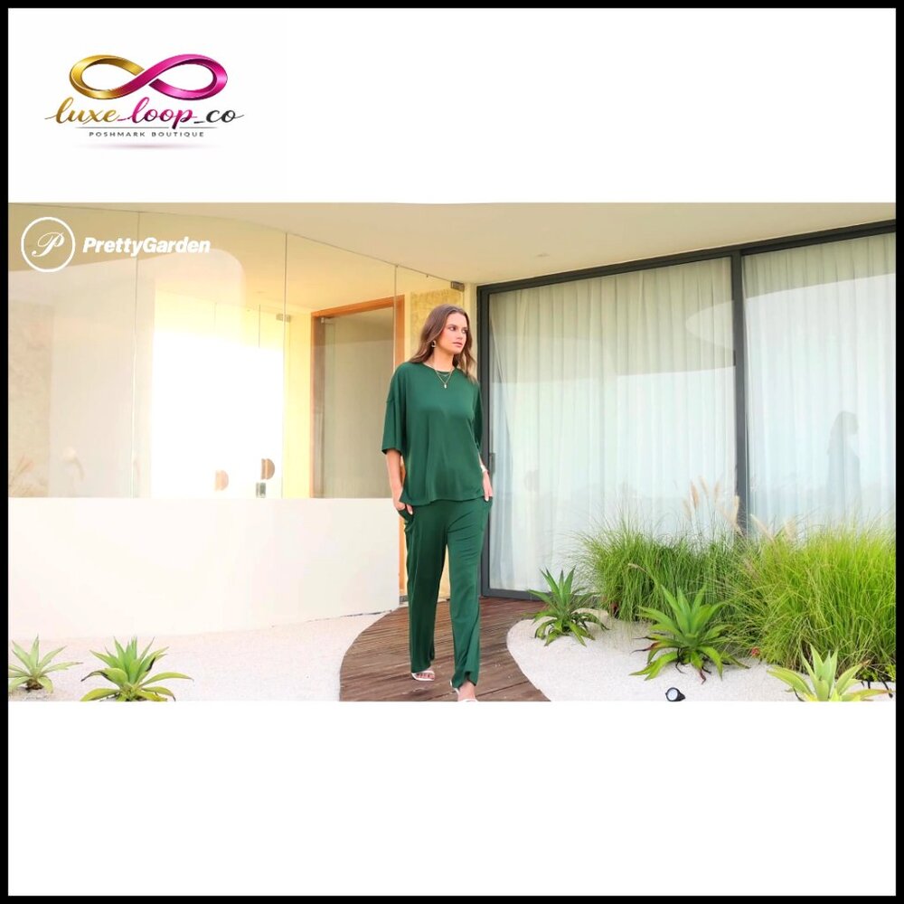 Soft Knit Lounge Set with Wide Leg Pants and Crewneck‎ Top - Picture 7 of 7